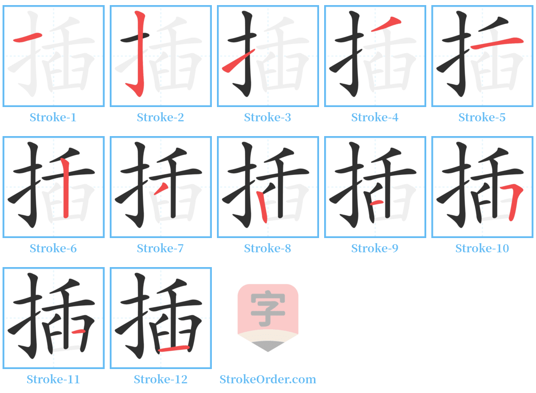 插 Stroke Order Diagrams