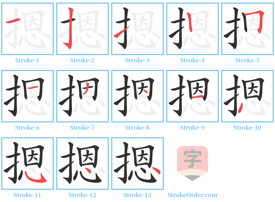 摁 Stroke Order Diagrams