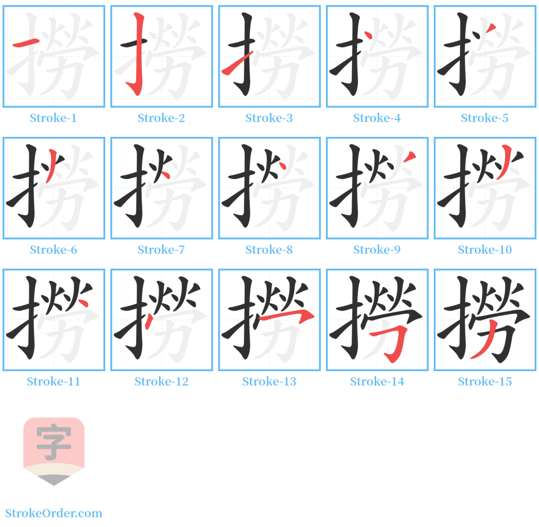 撈 Stroke Order Diagrams