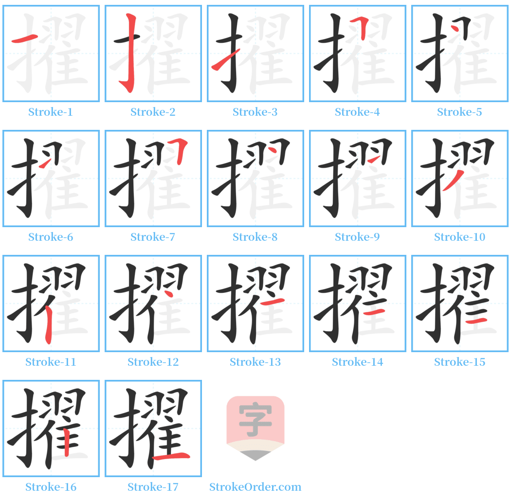 擢 Stroke Order Diagrams