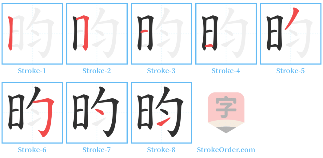 昀 Stroke Order Diagrams