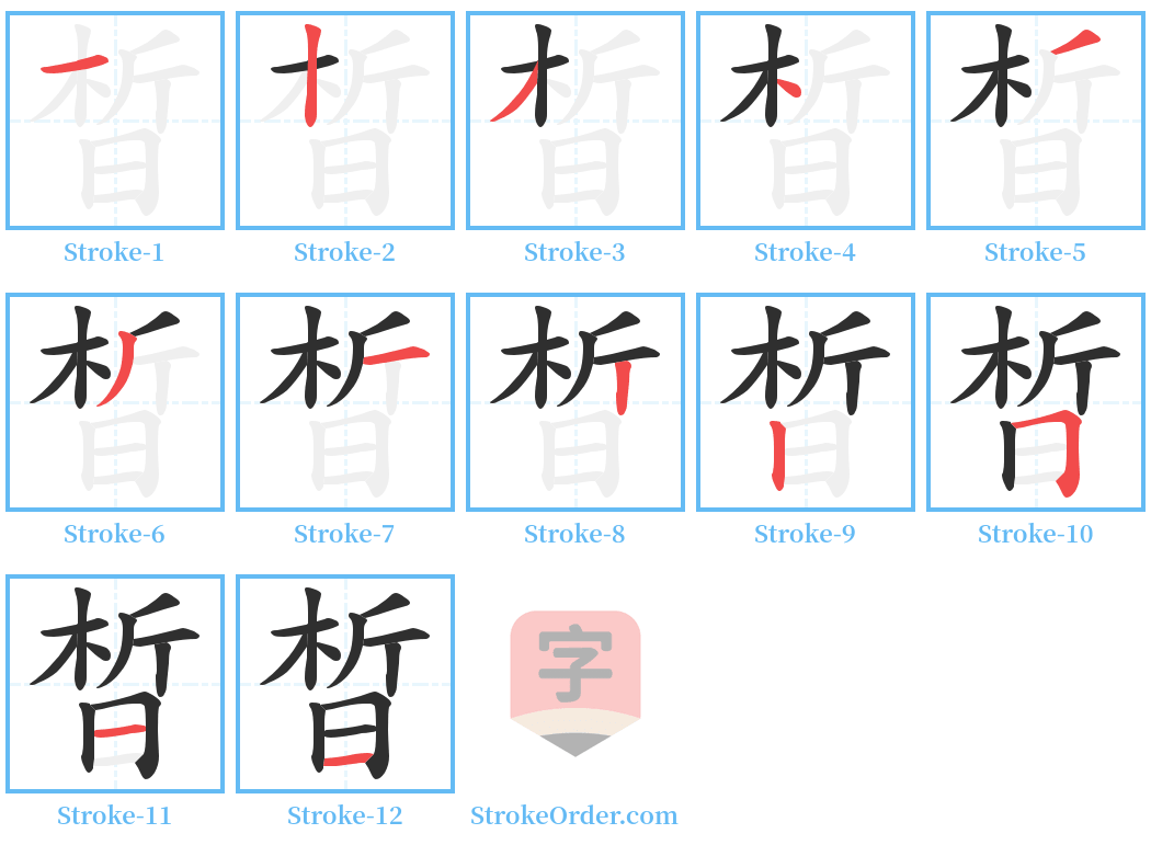 晳 Stroke Order Diagrams