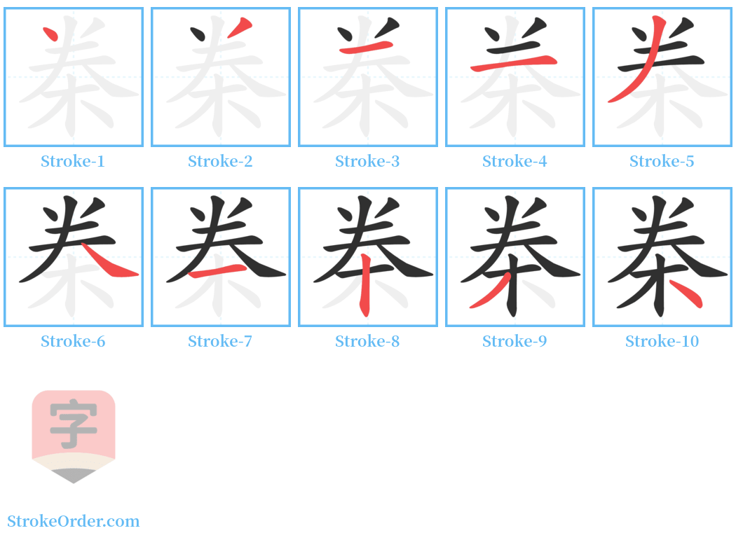 桊 Stroke Order Diagrams