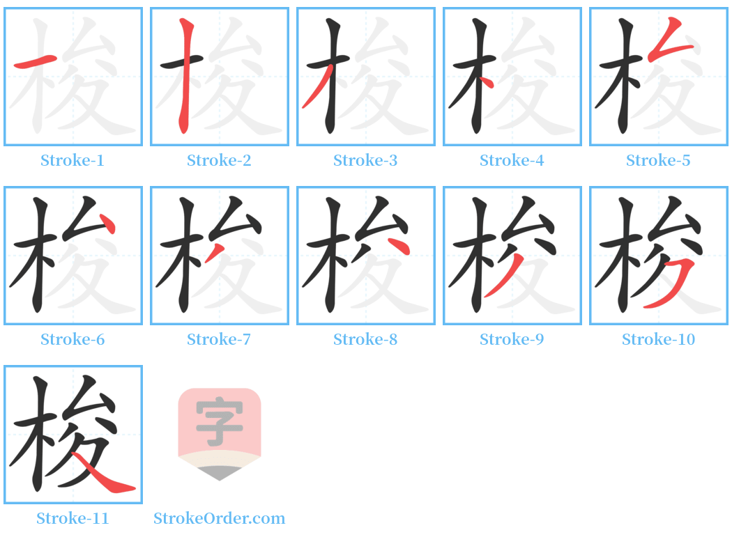 梭 Stroke Order Diagrams