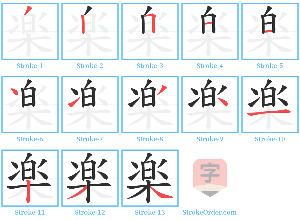 楽 Stroke Order Diagrams