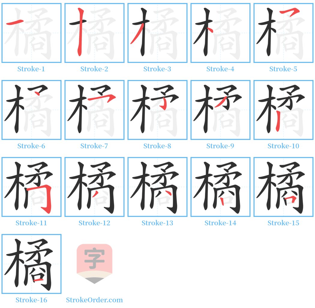 橘 Stroke Order Diagrams