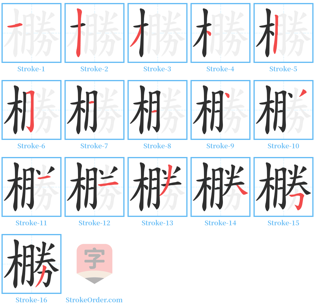 橳 Stroke Order Diagrams