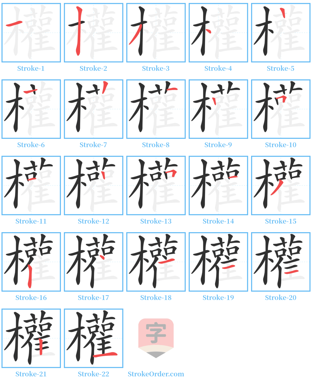 權 Stroke Order Diagrams