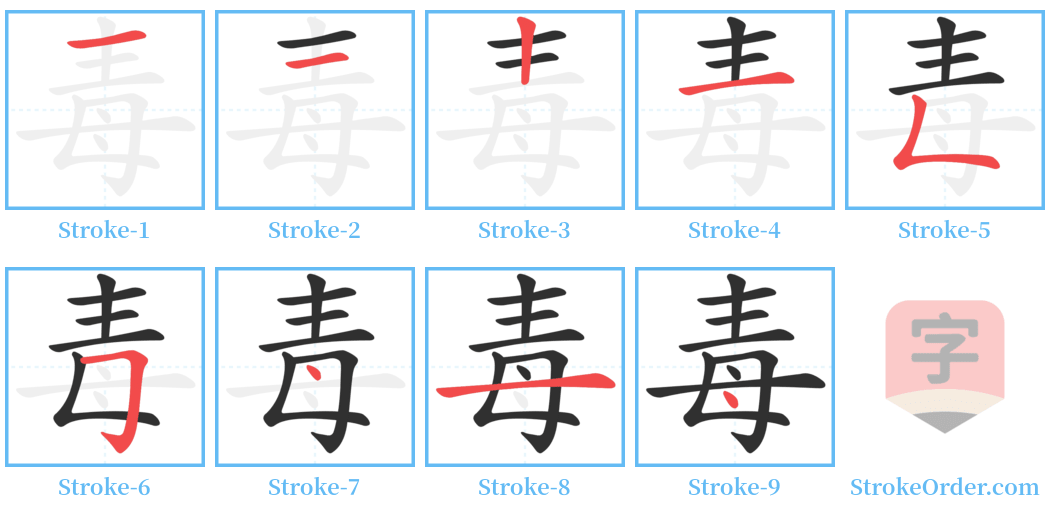 毒 Stroke Order Diagrams