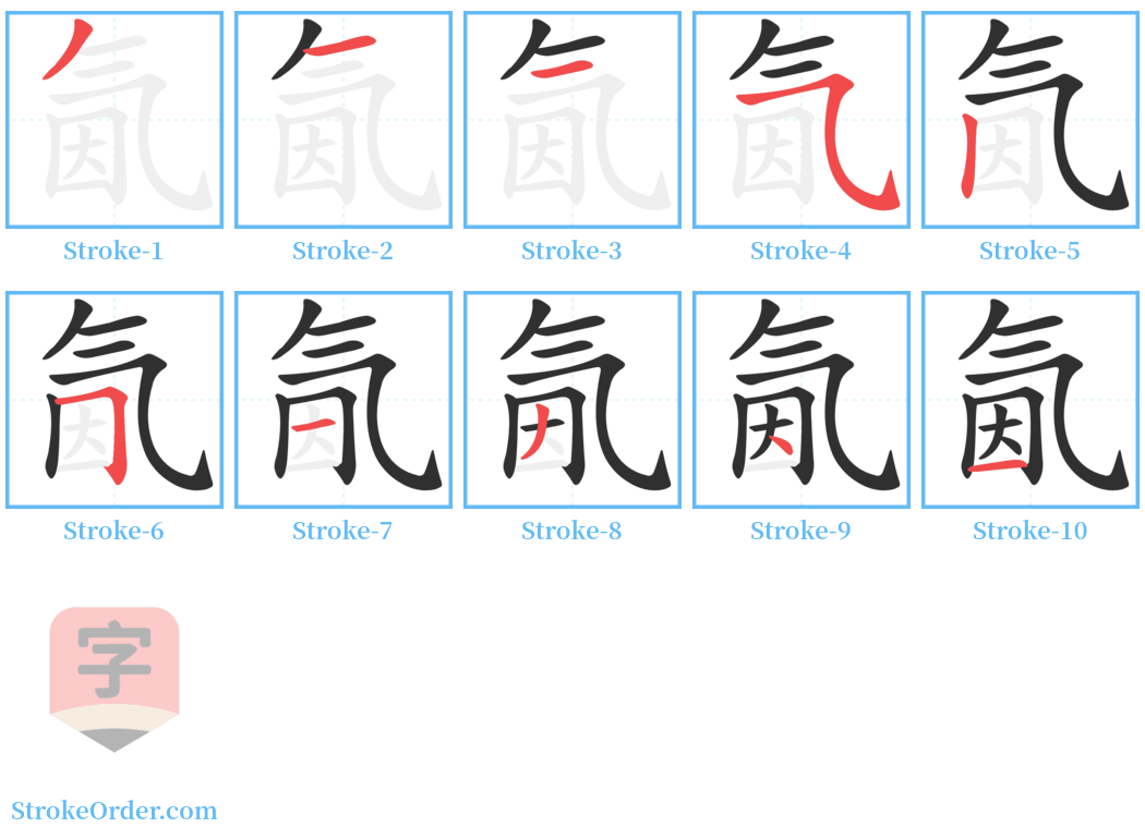 氤 Stroke Order Diagrams