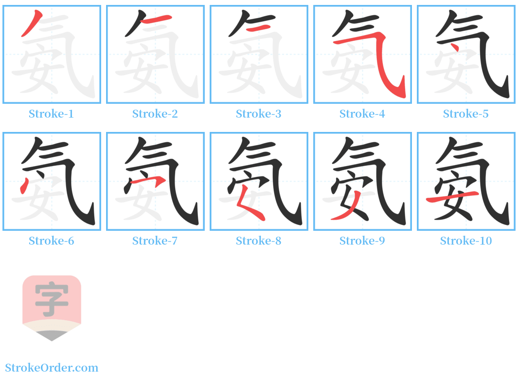 氨 Stroke Order Diagrams