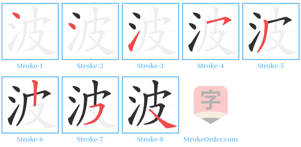 波 Stroke Order Diagrams