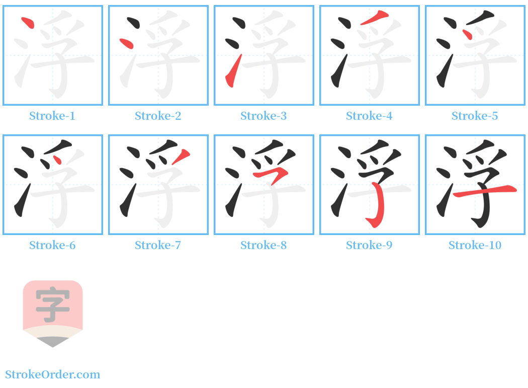 浮 Stroke Order Diagrams