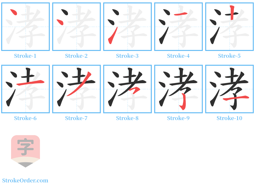 涍 Stroke Order Diagrams