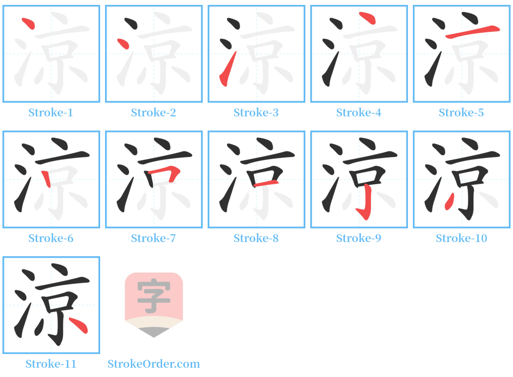 涼 Stroke Order Diagrams