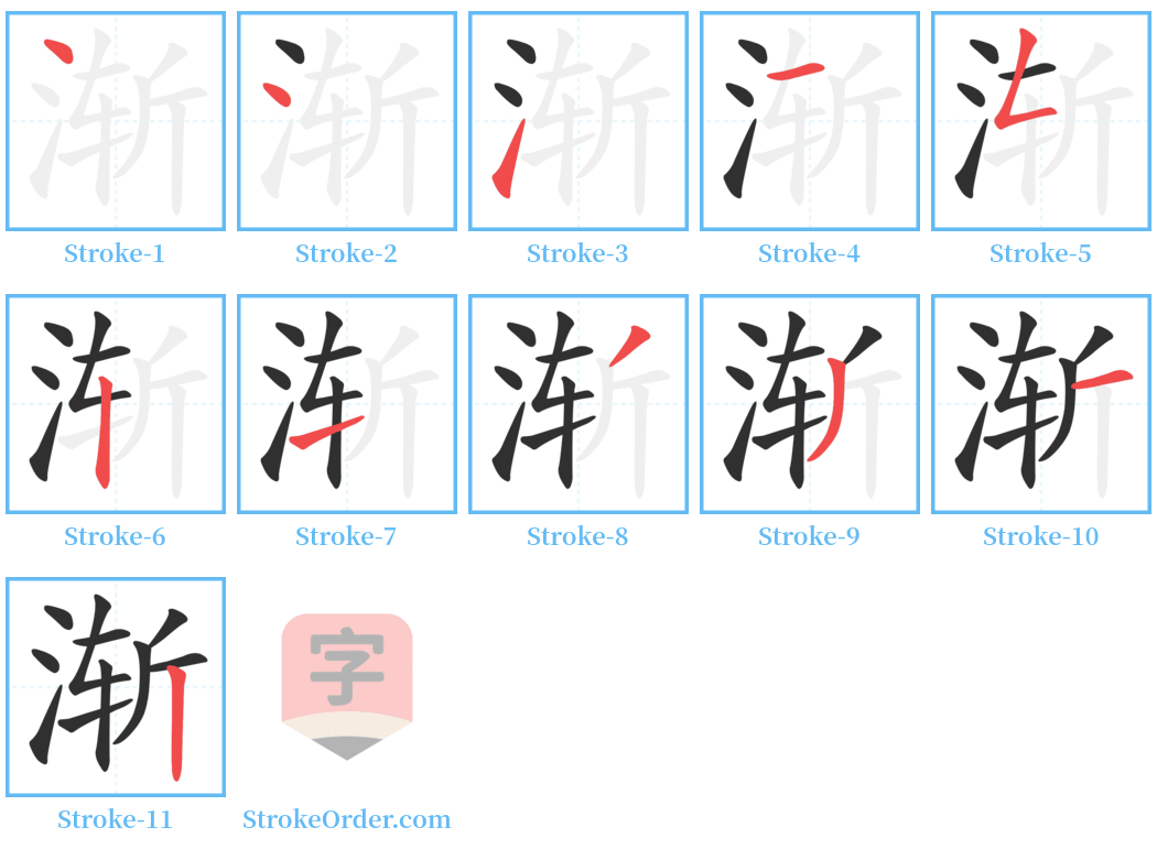 渐 Stroke Order Diagrams