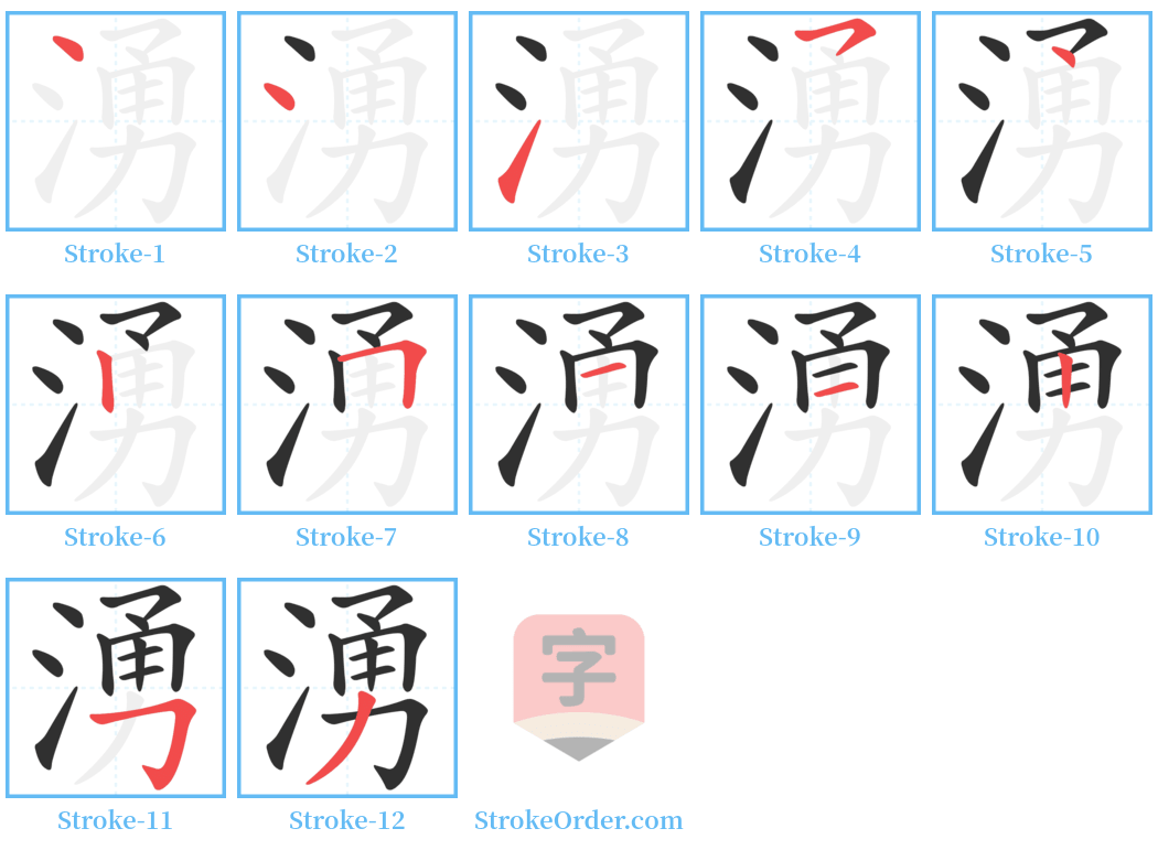 湧 Stroke Order Diagrams