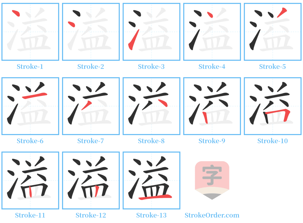 溢 Stroke Order Diagrams