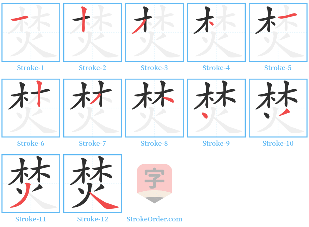 焚 Stroke Order Diagrams