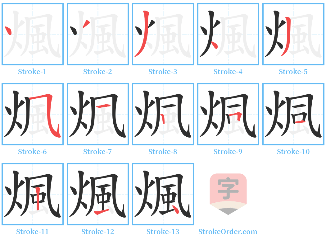 煈 Stroke Order Diagrams