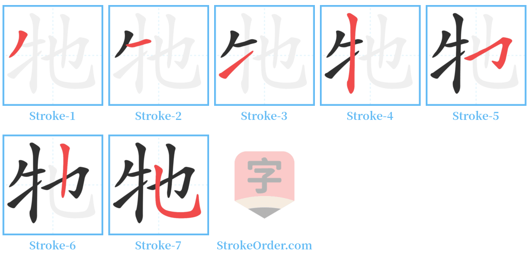 牠 Stroke Order Diagrams