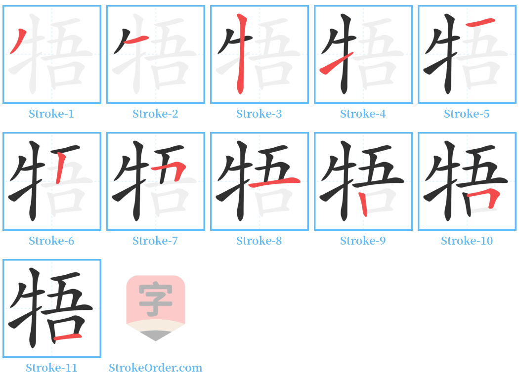 牾 Stroke Order Diagrams