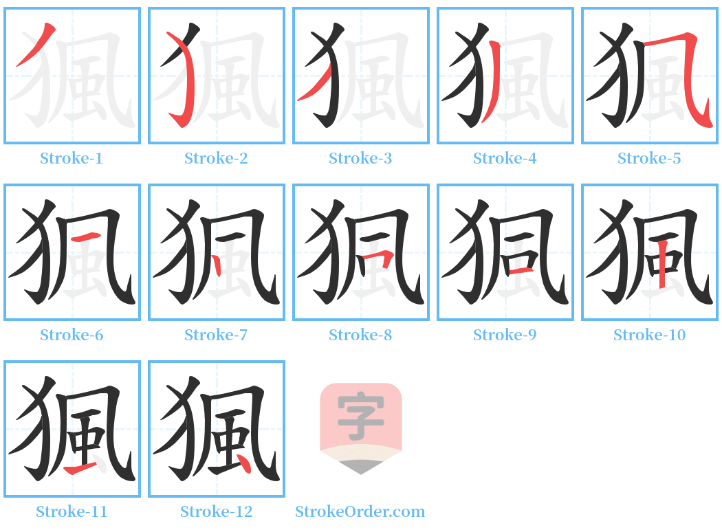 猦 Stroke Order Diagrams