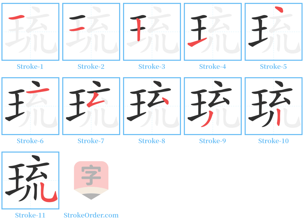 琉 Stroke Order Diagrams