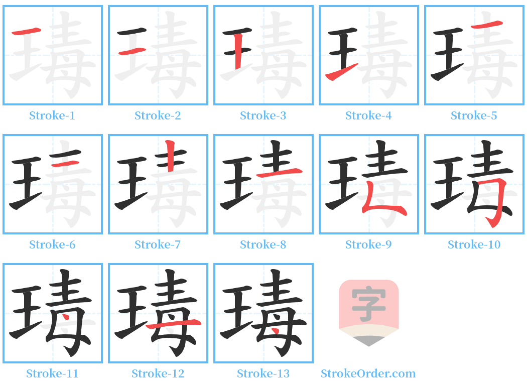 瑇 Stroke Order Diagrams