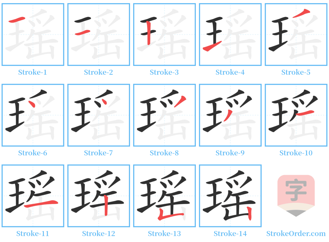 瑶 Stroke Order Diagrams