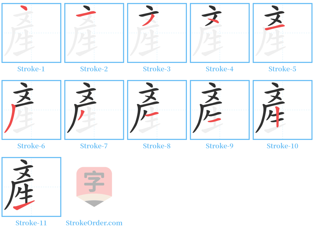 産 Stroke Order Diagrams