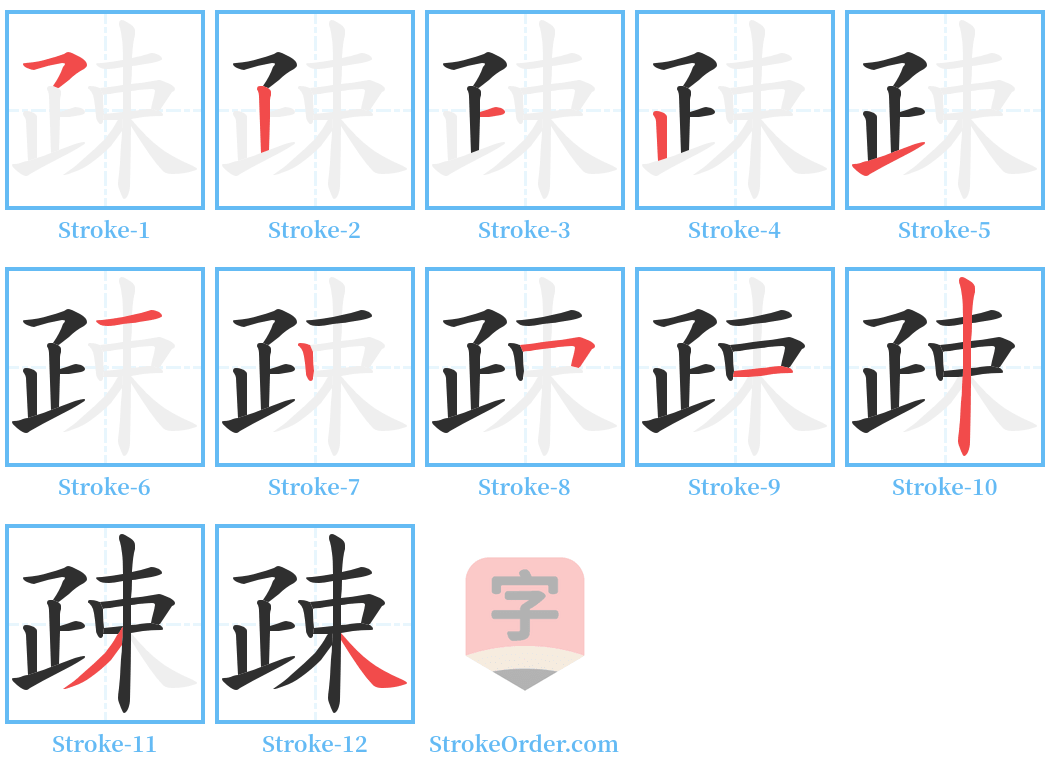 疎 Stroke Order Diagrams