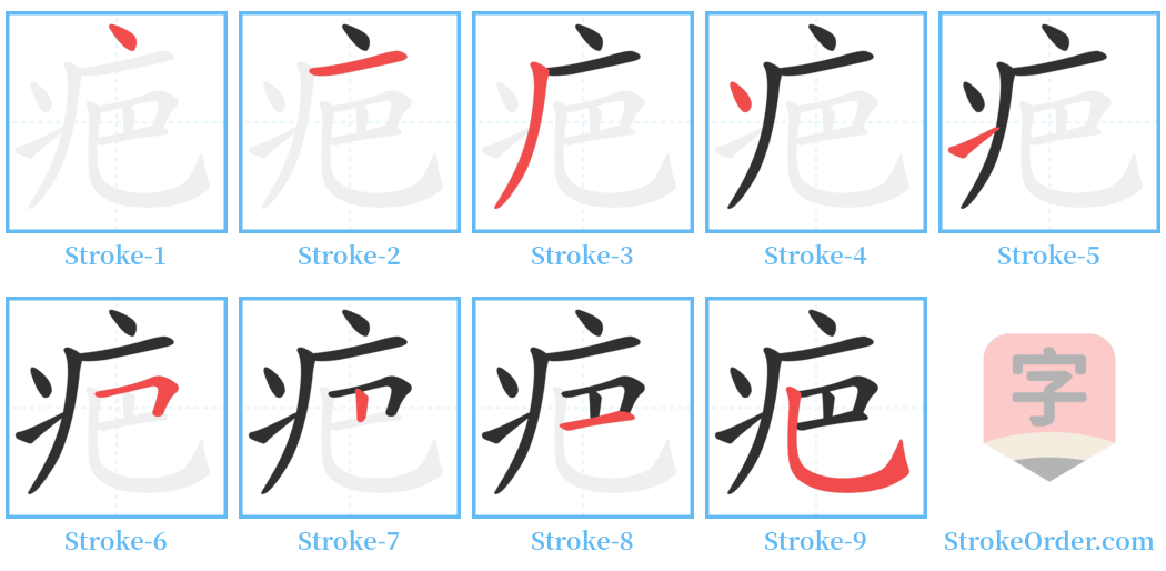 疤 Stroke Order Diagrams