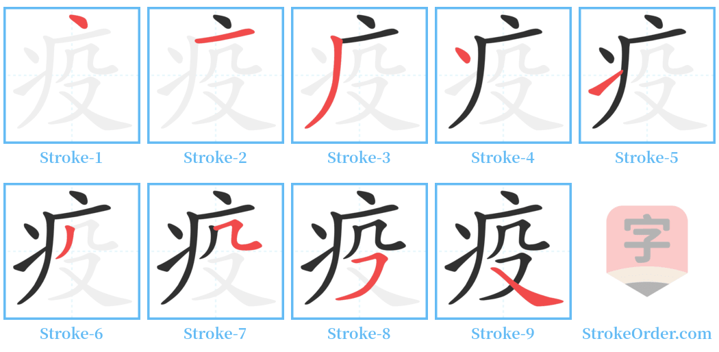 疫 Stroke Order Diagrams