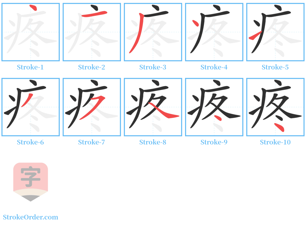 疼 Stroke Order Diagrams