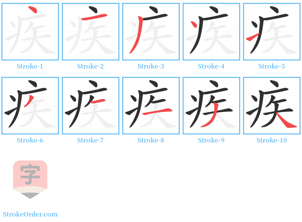 疾 Stroke Order Diagrams