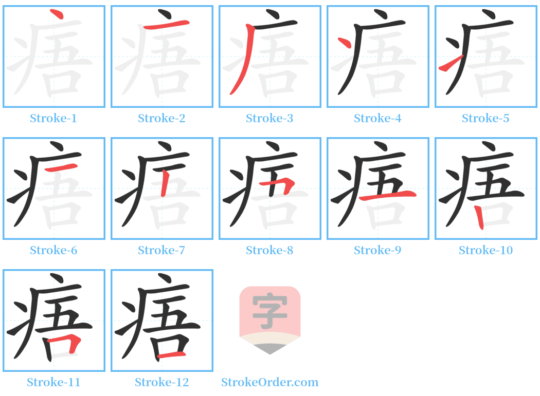 痦 Stroke Order Diagrams