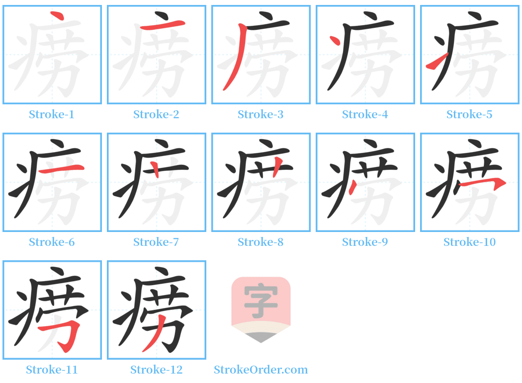 痨 Stroke Order Diagrams