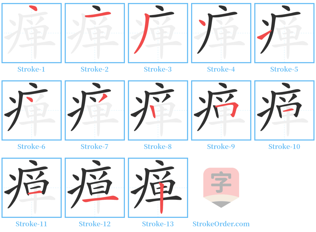 瘅 Stroke Order Diagrams