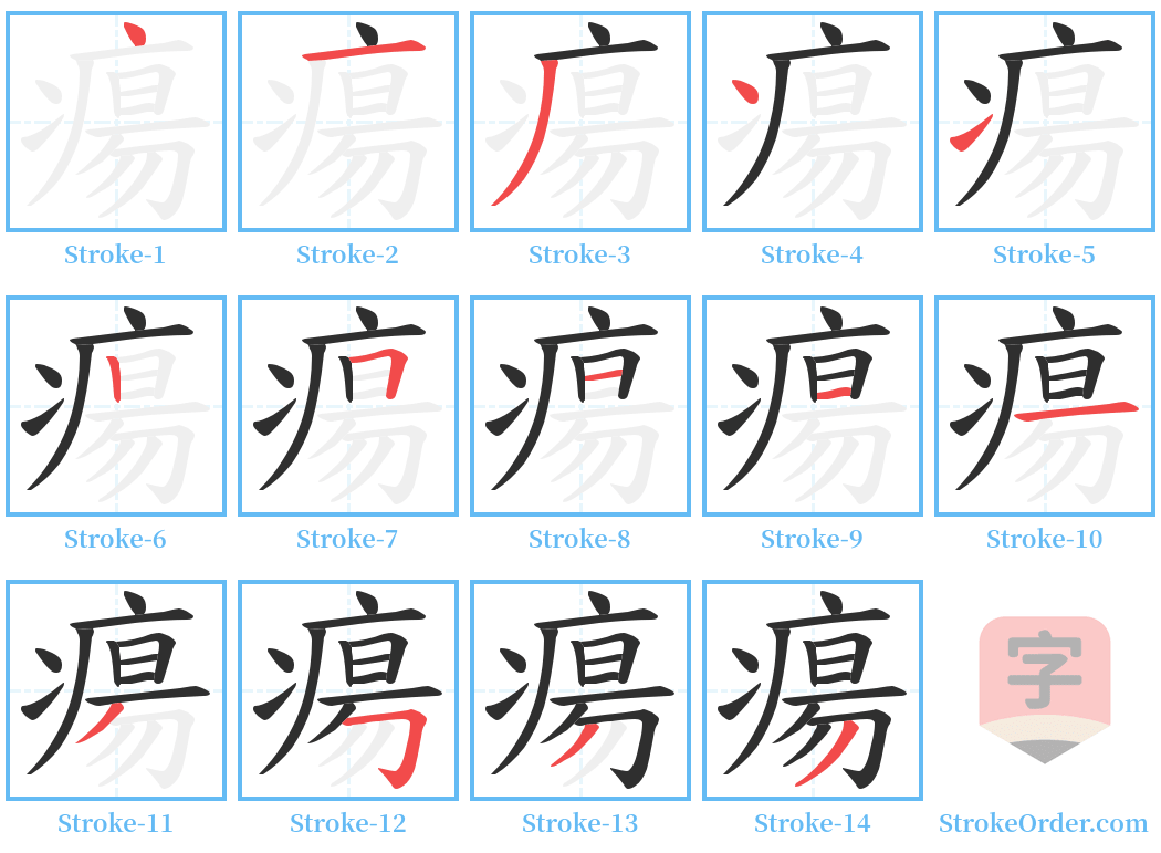 瘍 Stroke Order Diagrams