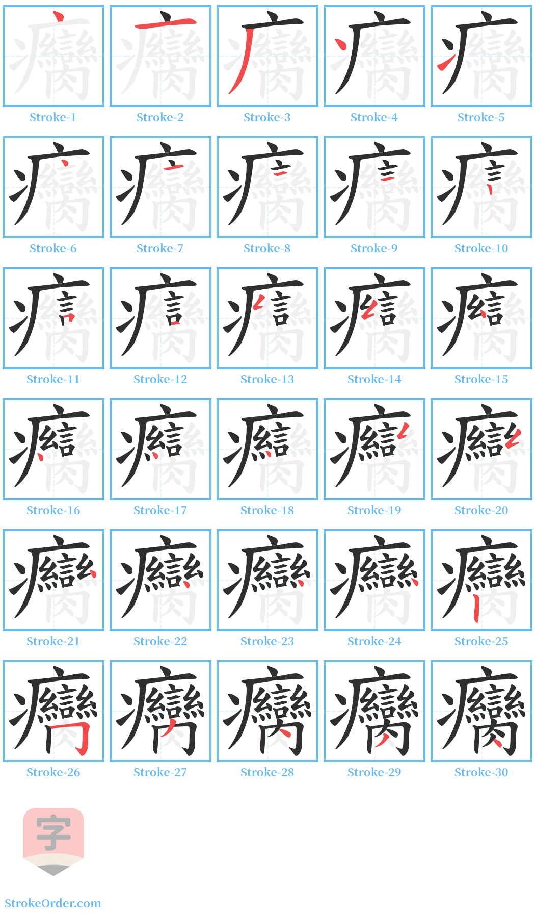 癵 Stroke Order Diagrams