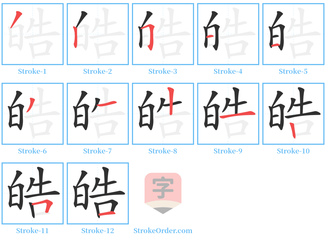 皓 Stroke Order Diagrams