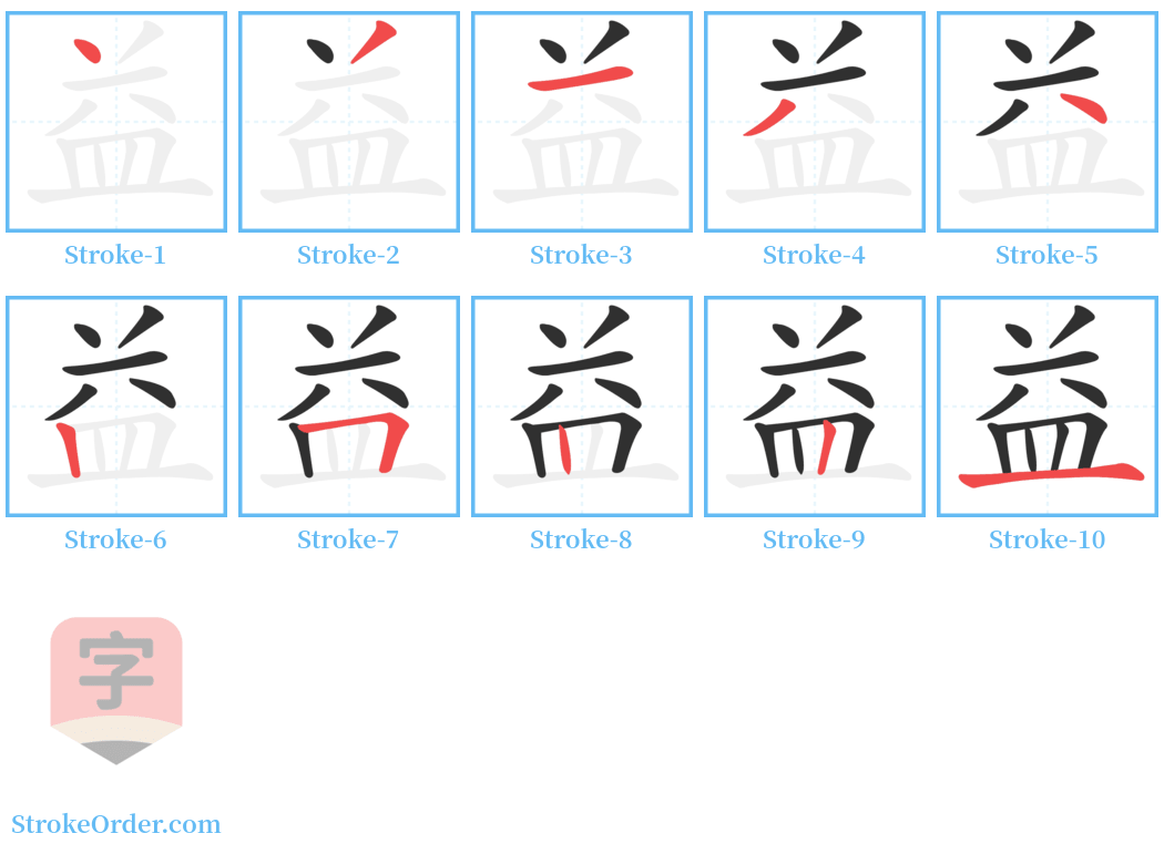 益 Stroke Order Diagrams