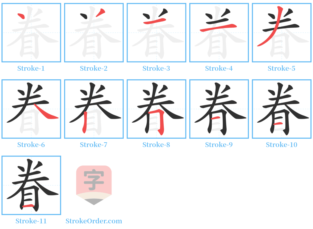 眷 Stroke Order Diagrams