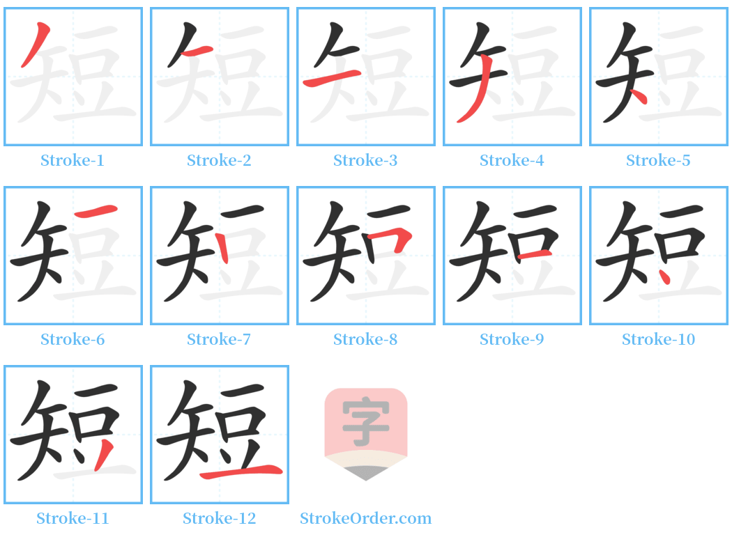 短 Stroke Order Diagrams