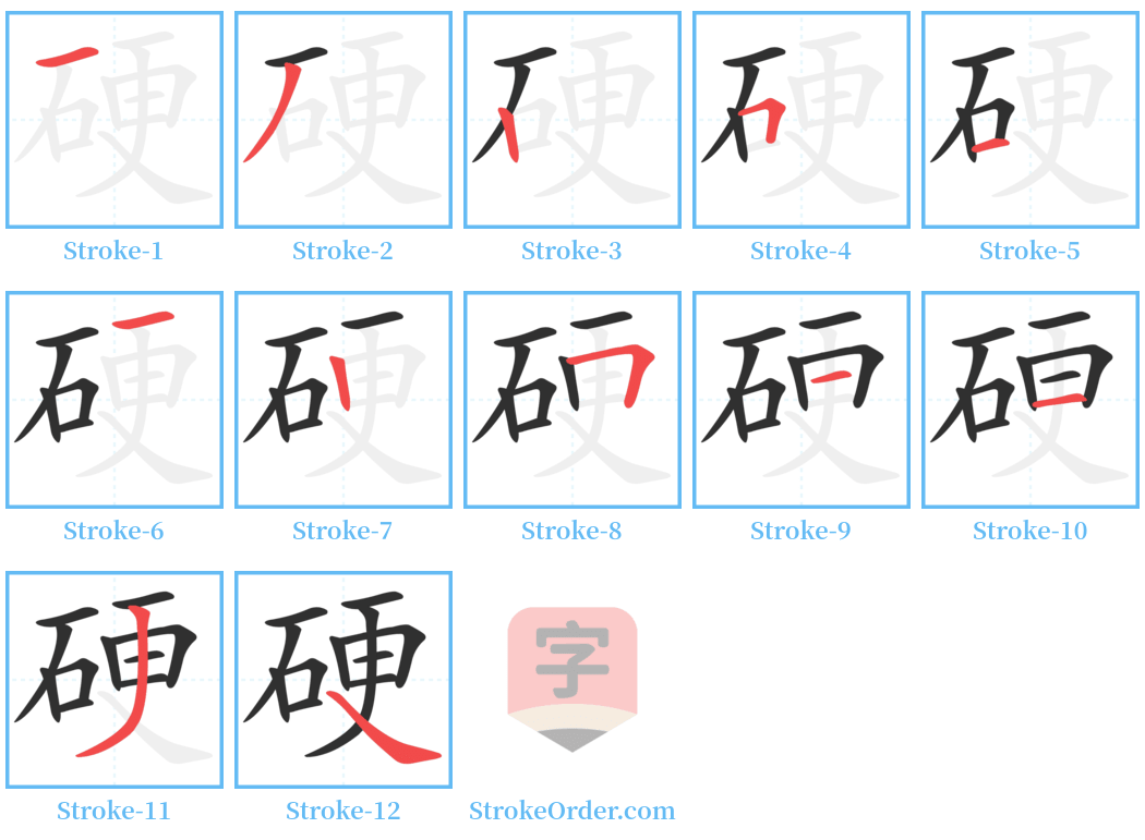 硬 Stroke Order Diagrams