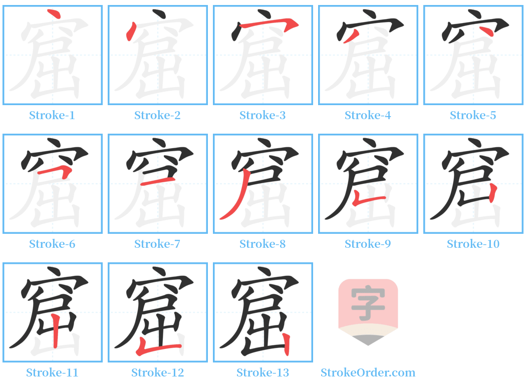 窟 Stroke Order Diagrams