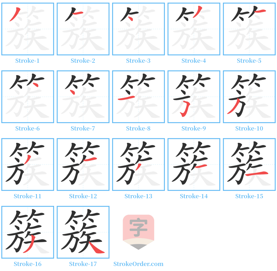 簇 Stroke Order Diagrams