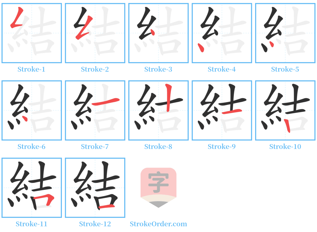 結 Stroke Order Diagrams