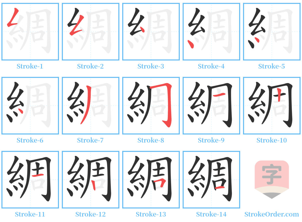 綢 Stroke Order Diagrams